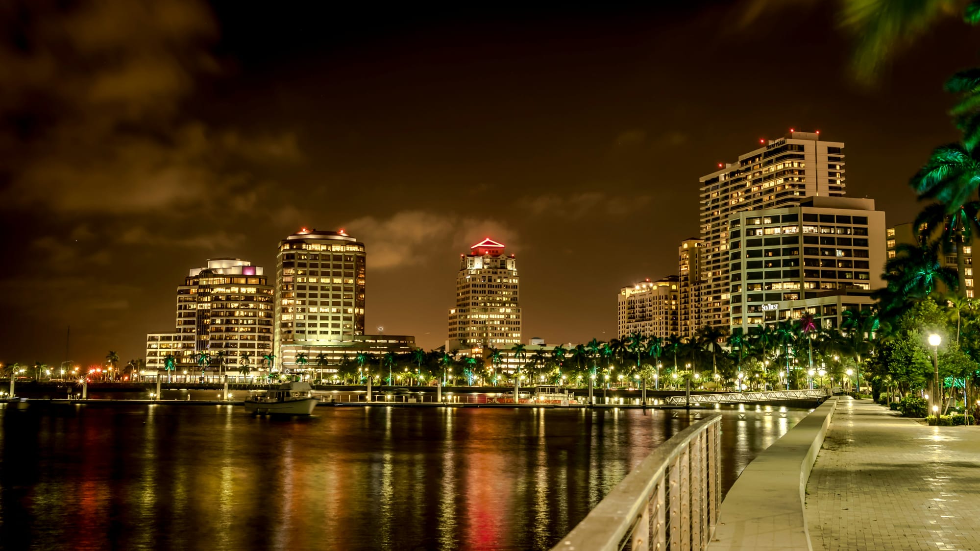 The West Palm Beach skyline at night from Flagler Drive